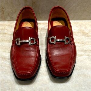 Salvatore Ferragamo Men's Red Leather Slip-Ons